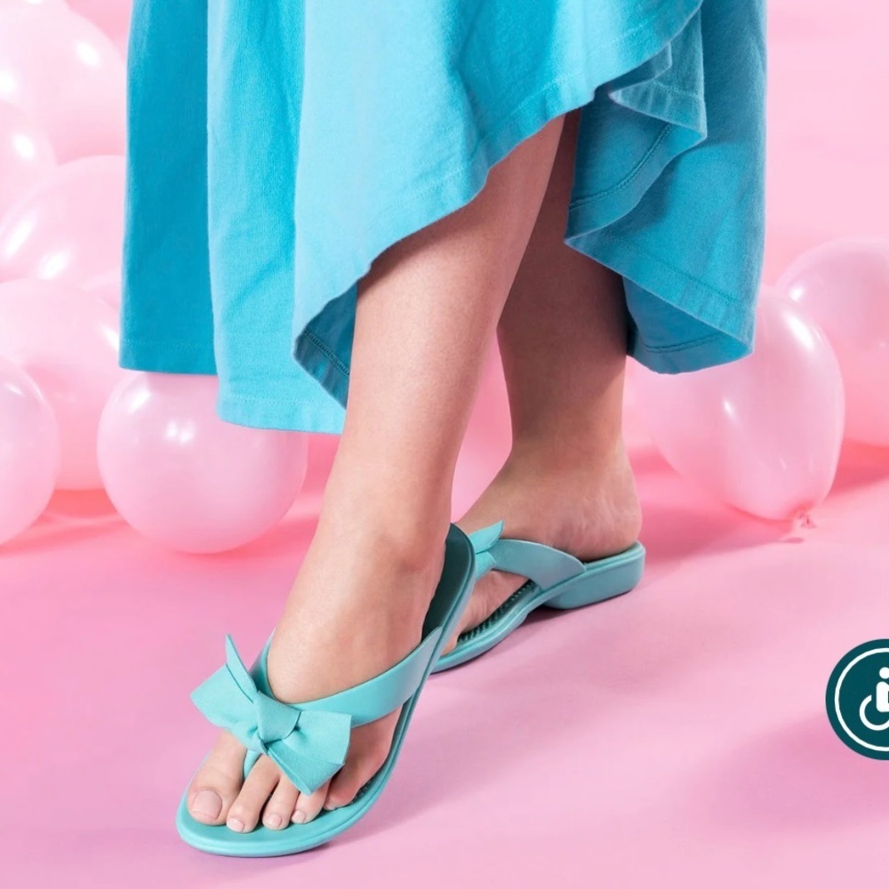 Blue Flip Flops with Bow